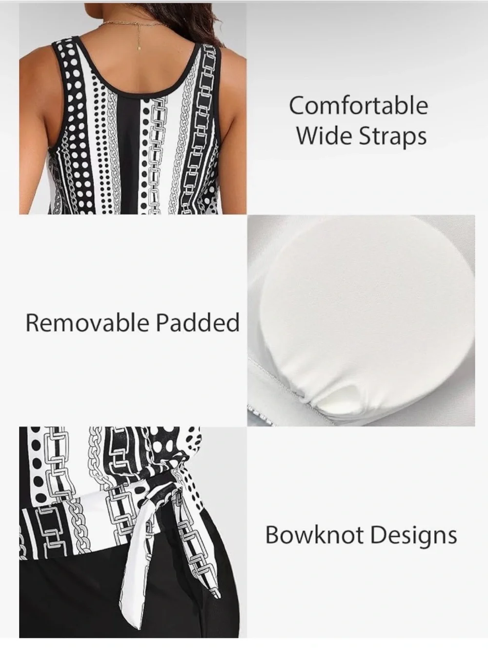 Women’s Black & White Patterned Tankini Swim Set.